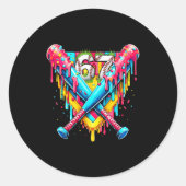 Baseball Ice Cream Drip Number 67 Player 67th Birt Ronde Sticker (Voorkant)