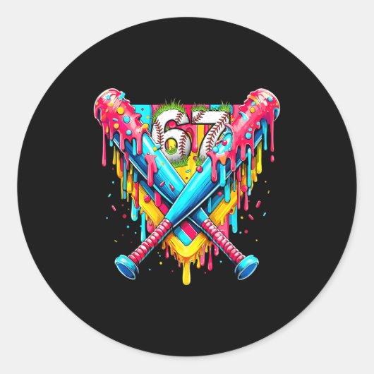 Baseball Ice Cream Drip Number 67 Player 67th Birt Ronde Sticker (Voorkant)