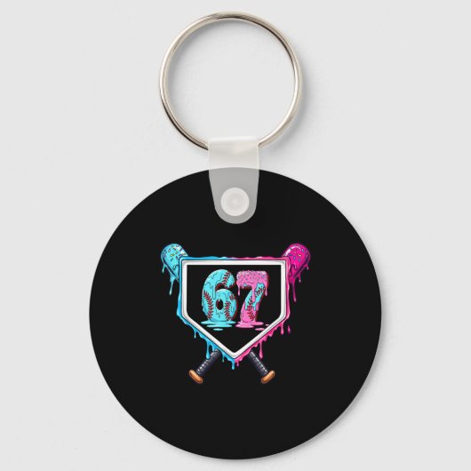 Baseball Ice Cream Drip Number 67 Player 67th Birt Sleutelhanger (Voorkant)