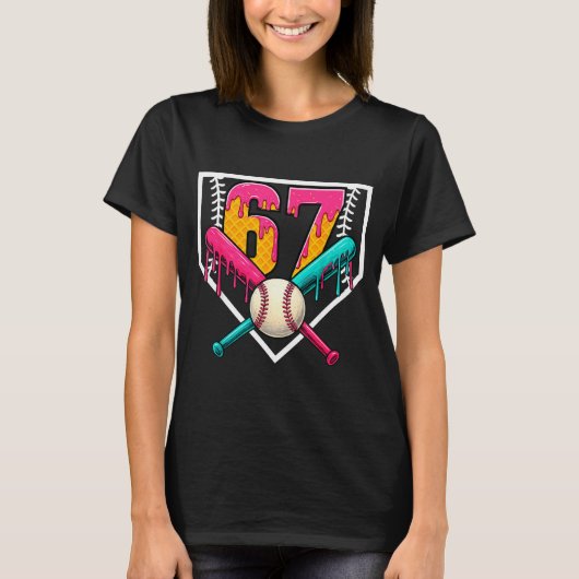 Baseball Ice Cream Drip Number 67 Player 67th Birt T-shirt (Voorkant)