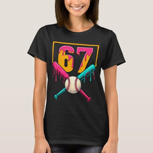 Baseball Ice Cream Drip Number 67 Player 67th Birt T-shirt (Voorkant)