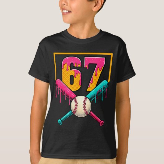 Baseball Ice Cream Drip Number 67 Player 67th Birt T-shirt (Voorkant)