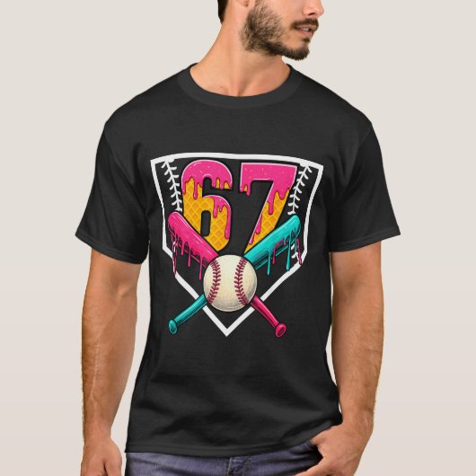 Baseball Ice Cream Drip Number 67 Player 67th Birt T-shirt (Voorkant)