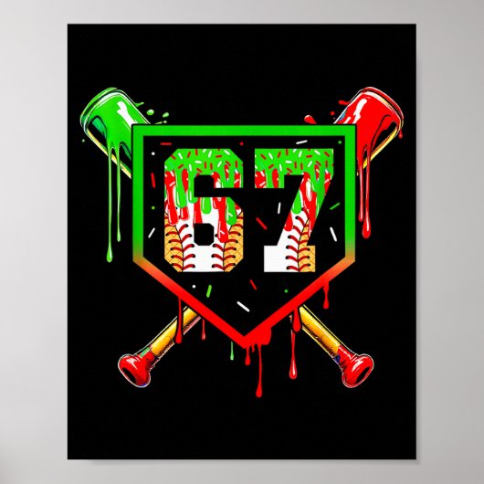Baseball Ice Cream Drip Number 67 Player 6 7 Chris Poster (Voorkant)