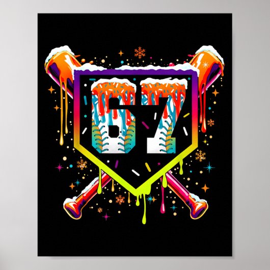 Baseball Ice Cream Drip Number 67 Six Seven Meme C Poster (Voorkant)