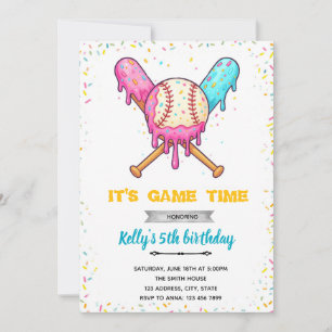 Baseball Ice Cream Drip Verjaardag Uitnodiging