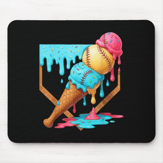 Baseball Ice Cream Dripping Funny Baseball Mannen  Muismat (Voorkant)