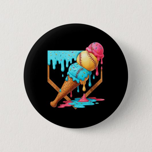 Baseball Ice Cream Dripping Funny Baseball Mannen Ronde Button 5,7 Cm (Voorkant)