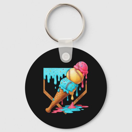 Baseball Ice Cream Dripping Funny Baseball Mannen Sleutelhanger (Voorkant)