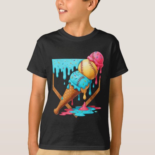 Baseball Ice Cream Dripping Funny Baseball Mannen  T-shirt (Voorkant)