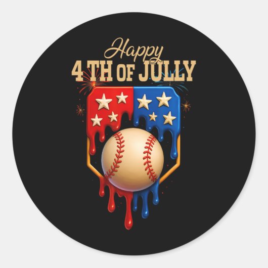 Baseball Ice Cream Dripping Patriotic Happy 4th va Ronde Sticker (Voorkant)