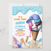 Baseball Ice Cream Dripping Verjaardagsfeestje Kaart (Voorkant)