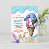 Baseball Ice Cream Dripping Verjaardagsfeestje Kaart (Staand voorkant)