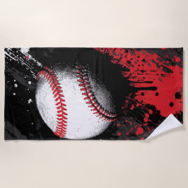Baseball Impact Art – Bold Red Splash Design Strandlaken