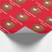 Baseball in Glove Happy Birthday Name  Cadeaupapier (Hoek)