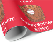 Baseball in Glove Happy Birthday Name  Cadeaupapier (Rol Hoek)