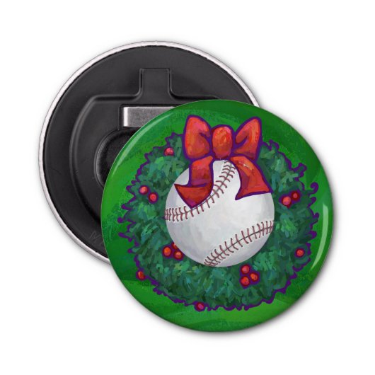 Baseball in kerstmis button flesopener (Voorkant)