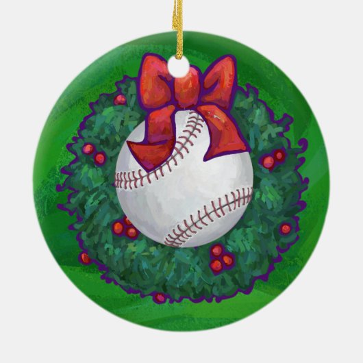 Baseball in kerstmis keramisch ornament (Achterkant)