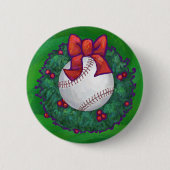 Baseball in kerstmis ronde button 5,7 cm (Voorkant)