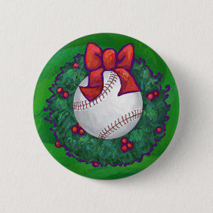 Baseball in kerstmis ronde button 5,7 cm