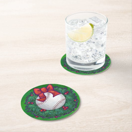 Baseball in kerstmis ronde kartonnen onderzetter (Insitu)