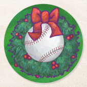 Baseball in kerstmis ronde kartonnen onderzetter (Voorkant)