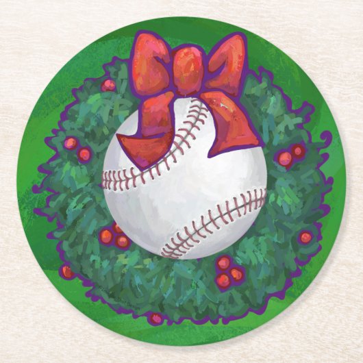 Baseball in kerstmis ronde kartonnen onderzetter (Voorkant)