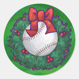 Baseball in kerstmis ronde sticker