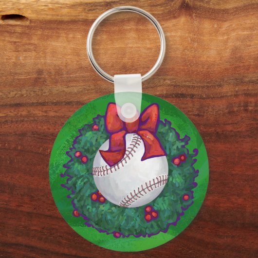 Baseball in kerstmis sleutelhanger (Voorkant)