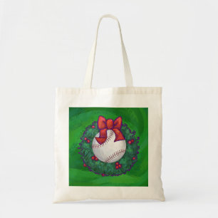 Baseball in kerstmis tote bag