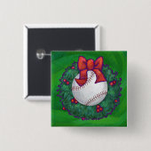 Baseball in kerstmis vierkante button 5,1 cm (Voorkant /achterkant)