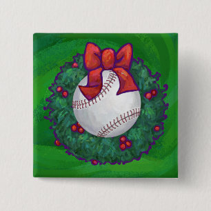 Baseball in kerstmis vierkante button 5,1 cm