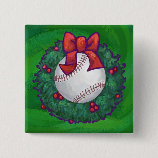 Baseball in kerstmis vierkante button 5,1 cm (Voorkant)