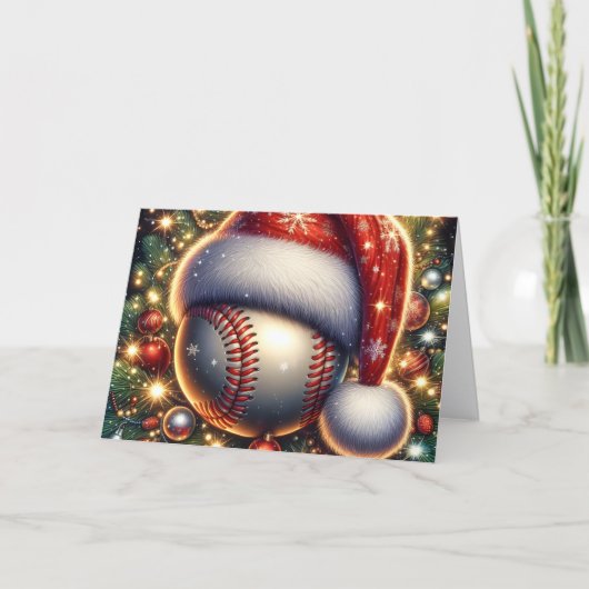 Baseball in Santa Hat Christmas Feestdagen Kaart (Voorkant)