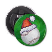 Baseball in Santa Hat op groen Button Flesopener (Voorkant)