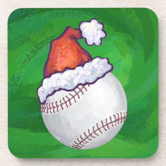 Baseball in Santa Hat op groen Drankjes Onderzetter (Voorkant)