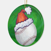 Baseball in Santa Hat op groen Keramisch Ornament (Links)