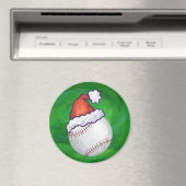 Baseball in Santa Hat op groen Magneet (Insitu (Vaatwasser))