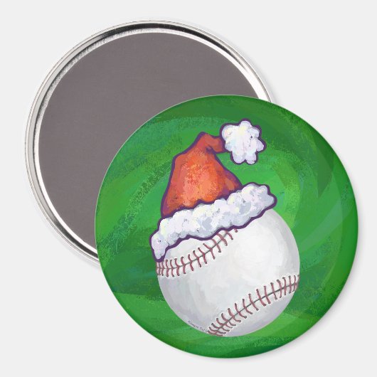 Baseball in Santa Hat op groen Magneet (Voorkant / Achterkant)