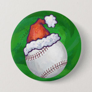 Baseball in Santa Hat op groen Ronde Button 7,6 Cm