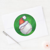 Baseball in Santa Hat op groen Ronde Sticker (Envelop)