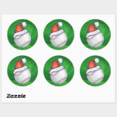 Baseball in Santa Hat op groen Ronde Sticker (Vel)