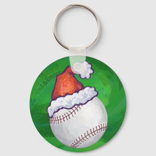 Baseball in Santa Hat op groen Sleutelhanger (Voorkant)