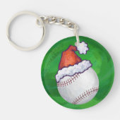 Baseball in Santa Hat op groen Sleutelhanger (Voorkant)