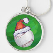 Baseball in Santa Hat op groen Sleutelhanger (Voorkant)