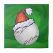 Baseball in Santa Hat op groen Tegeltje (Voorkant)