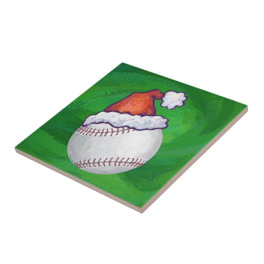 Baseball in Santa Hat op groen Tegeltje (Zijkant)
