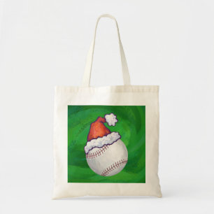Baseball in Santa Hat op groen Tote Bag