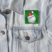 Baseball in Santa Hat op groen Vierkante Button 5,1 Cm (In situ)