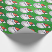 Baseball in Santa Hat Pattern op Green Cadeaupapier (Hoek)